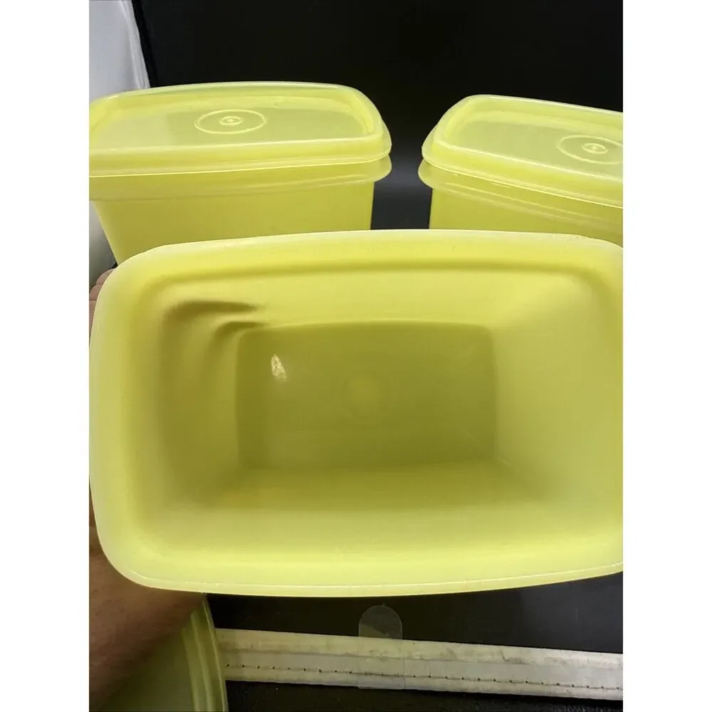Vintage Tupperware Yellow Shelf-Saver Storage Containers #1243 w/Lids Lot of 3